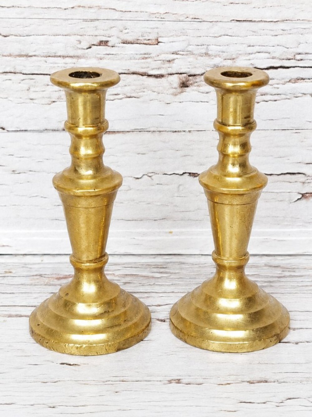 Vintage Pair Small Solid Brass Candlesticks Candle Holders Stamped England
